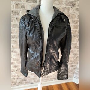 Bod & Christensen Robby Style Leather Jacket With Detachable Hoodie Size Small
